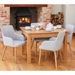 Mobel Solid Oak Small Dining Table and Four Light Grey Chairs